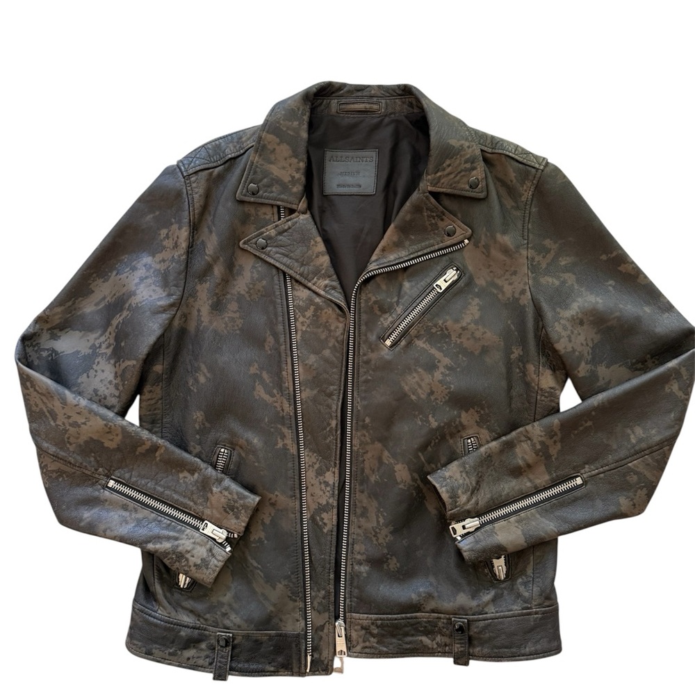 All Saints Drury Marbled Leather Jacket - Picture 2 of 6